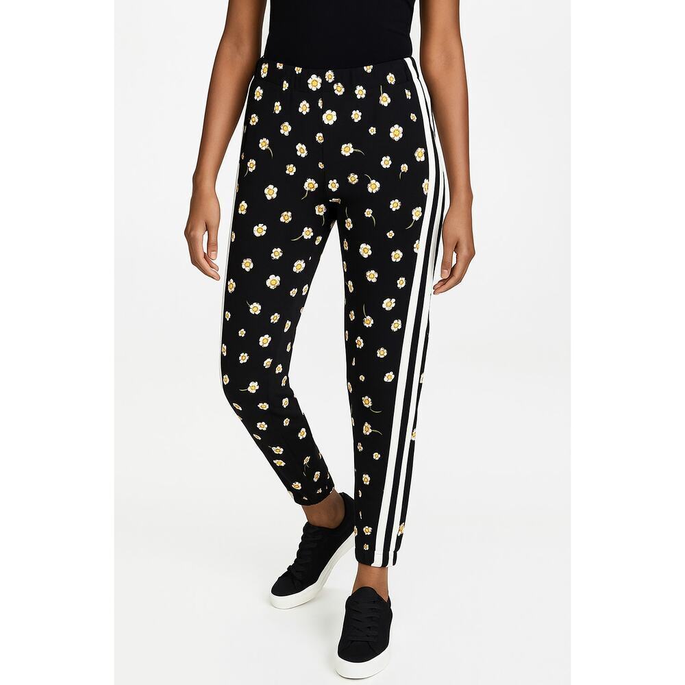 Norma Kamali Daisy Print Side Stripe Joggers Pant Black White Size XL NWT